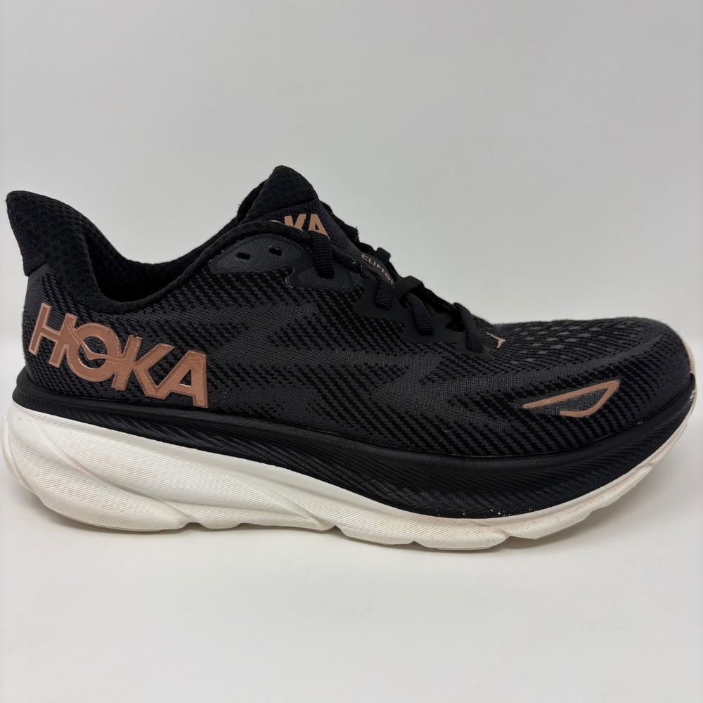 Hoka Clifton 9 Women's Size 8.5 Black Rose Gold Running Shoes (1127896 BRGL)